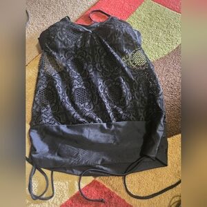 Large Black Lace SeeThrough Long Bathing Suit Top. Padded Bra Area. Top Only.